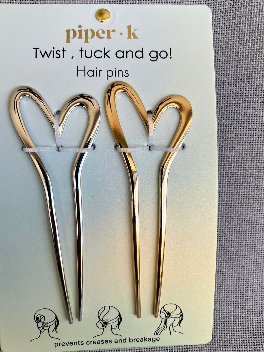 Piper K Large Heart hair pins set of 2 Gold Silver NWT